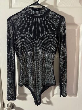 Banjul Black Crystal-Embellished Long-Sleeve Bodysuit